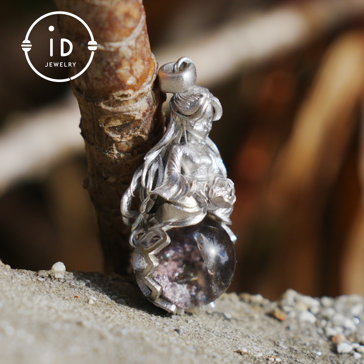 Phantom Quartz Pendant 925 Silver Figurative Jewelry Gothic Fairy Style Talisman Handmade Gift for Her Birthday Christmas Mystic