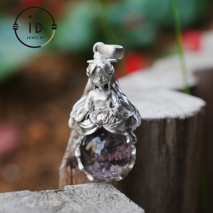 Phantom Quartz Pendant 925 Silver Figurative Jewelry Gothic Fairy Style Talisman Handmade Gift for Her Birthday Christmas Mystic