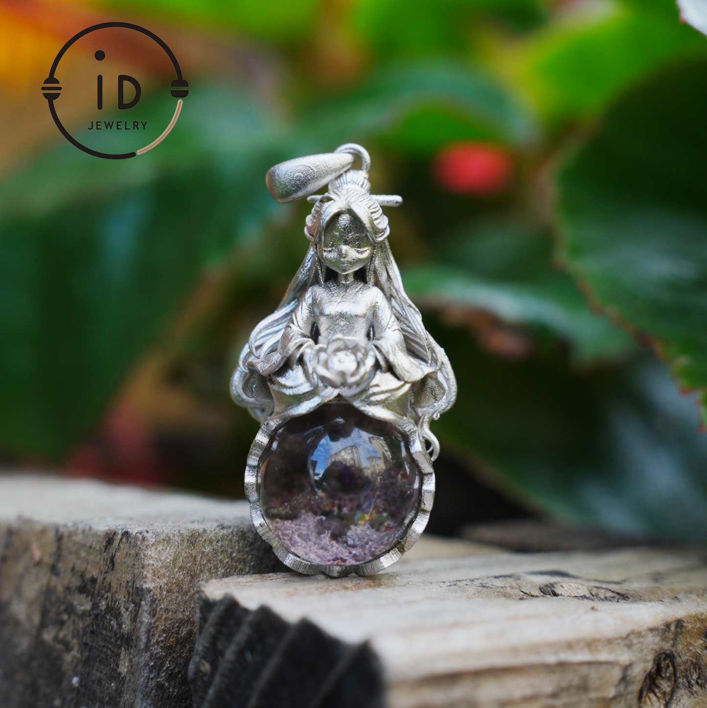 Phantom Quartz Pendant 925 Silver Figurative Jewelry Gothic Fairy Style Talisman Handmade Gift for Her Birthday Christmas Mystic