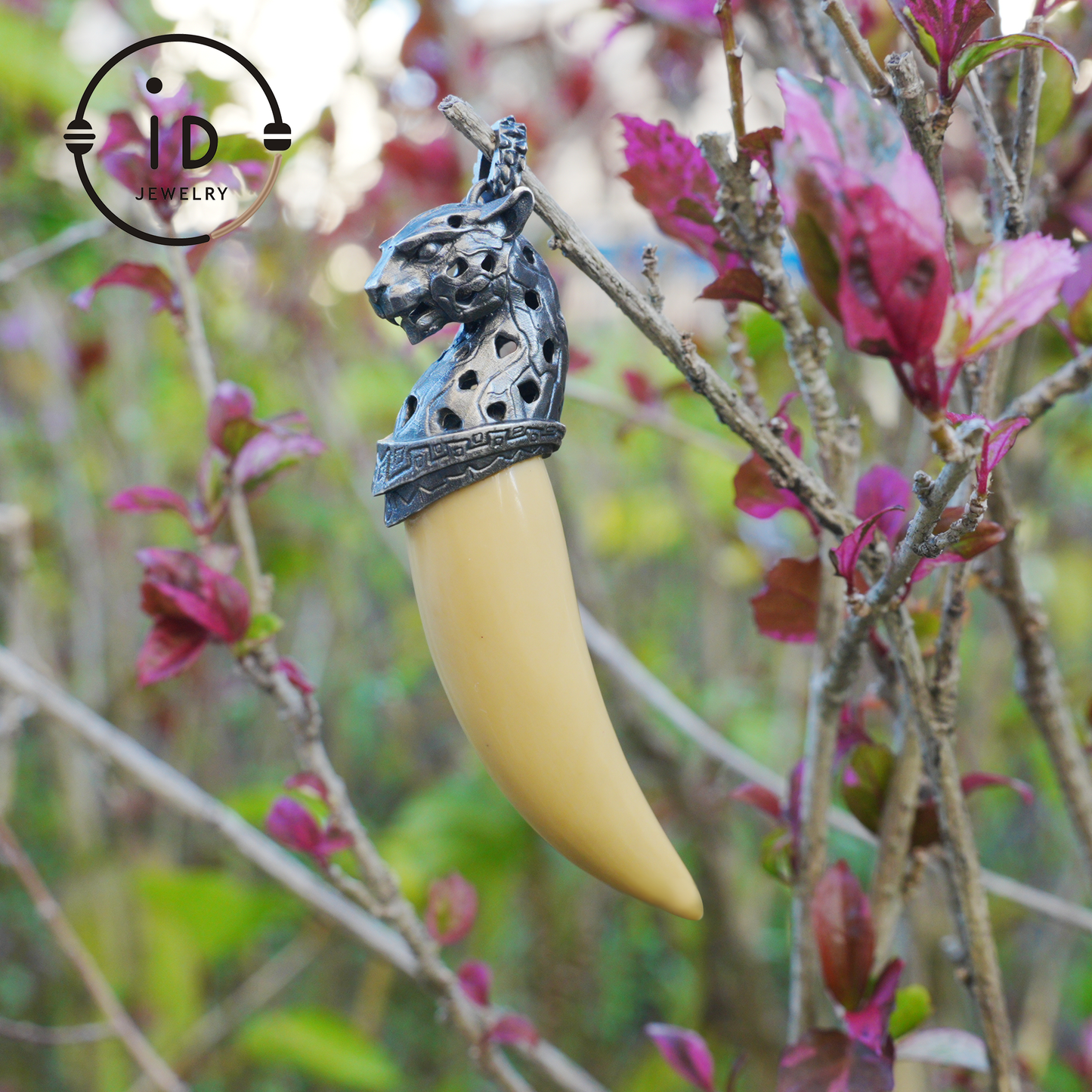 Pendant with tiger tooth design made of gold jade and 925 silver, handmade gothic talisman for men, Christmas gift idea