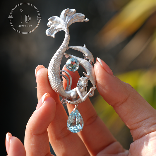 Traumhafter Ozean-Meerjungfrau-Anhänger - 925er Silber mit Aquamarin | Handgefertigter Fantasy-Schmuck