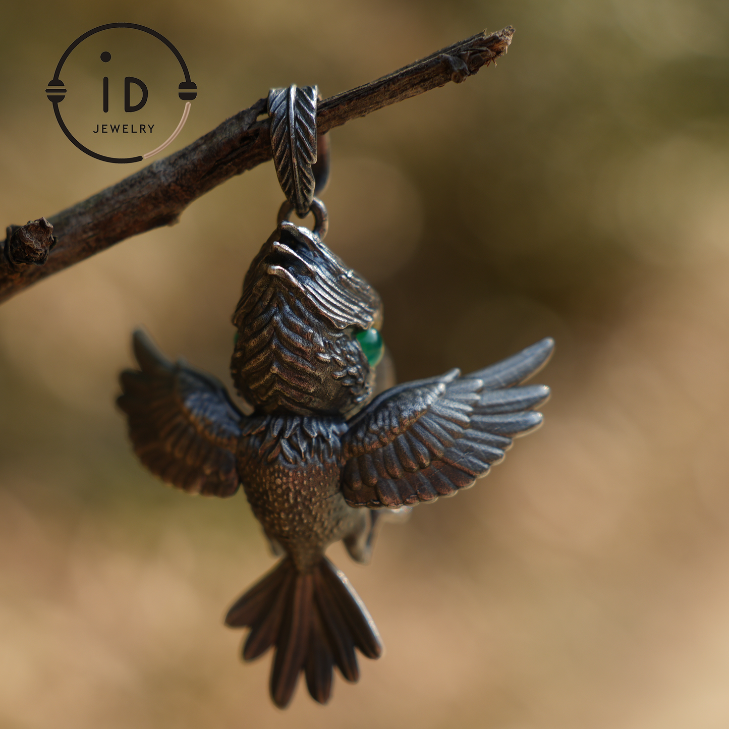 Schuhschnabel-Vogel-Anhänger | 925 Silber, Schwarzer Achat &amp; Turmalin | Handgefertigter Naturschmuck