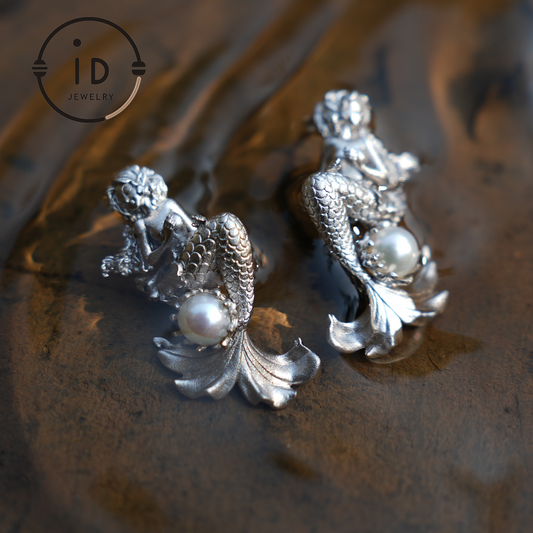Mermaid Princess Earrings – Handmade 925 Silver Jewelry with Real Pearls, Ocean-inspired Gift
