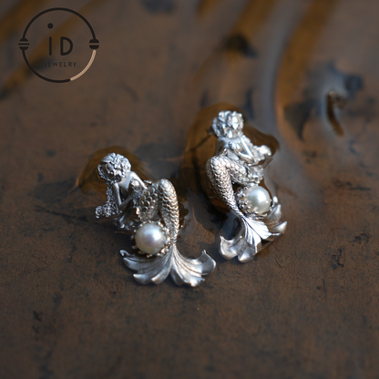 Mermaid Princess Earrings – Handmade 925 Silver Jewelry with Real Pearls, Ocean-inspired Gift