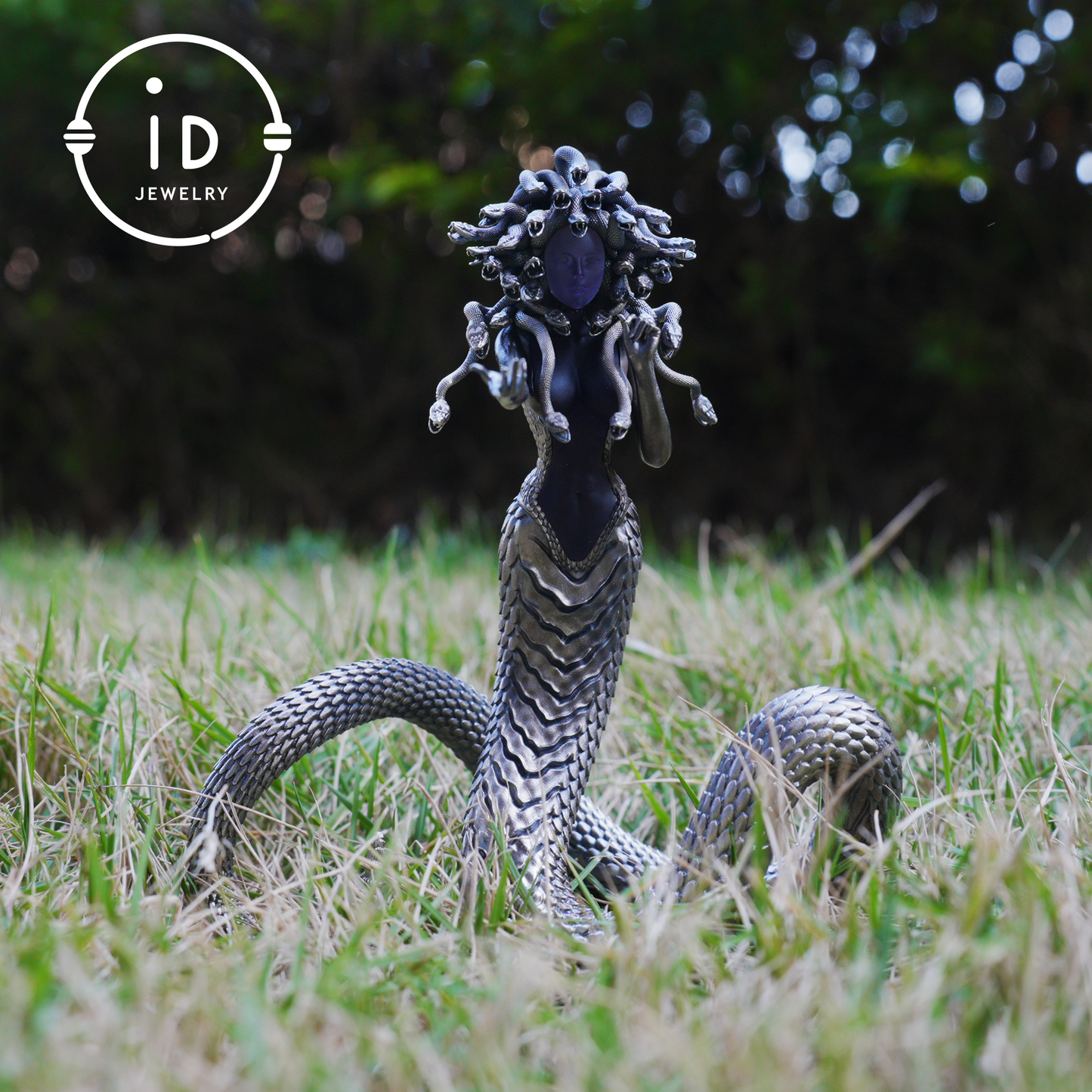 Silver Amethyst Serpent Woman Pendant & Figurine, Handmade Gothic Totem Art Object, Wearable or Display, Unique Gift Idea