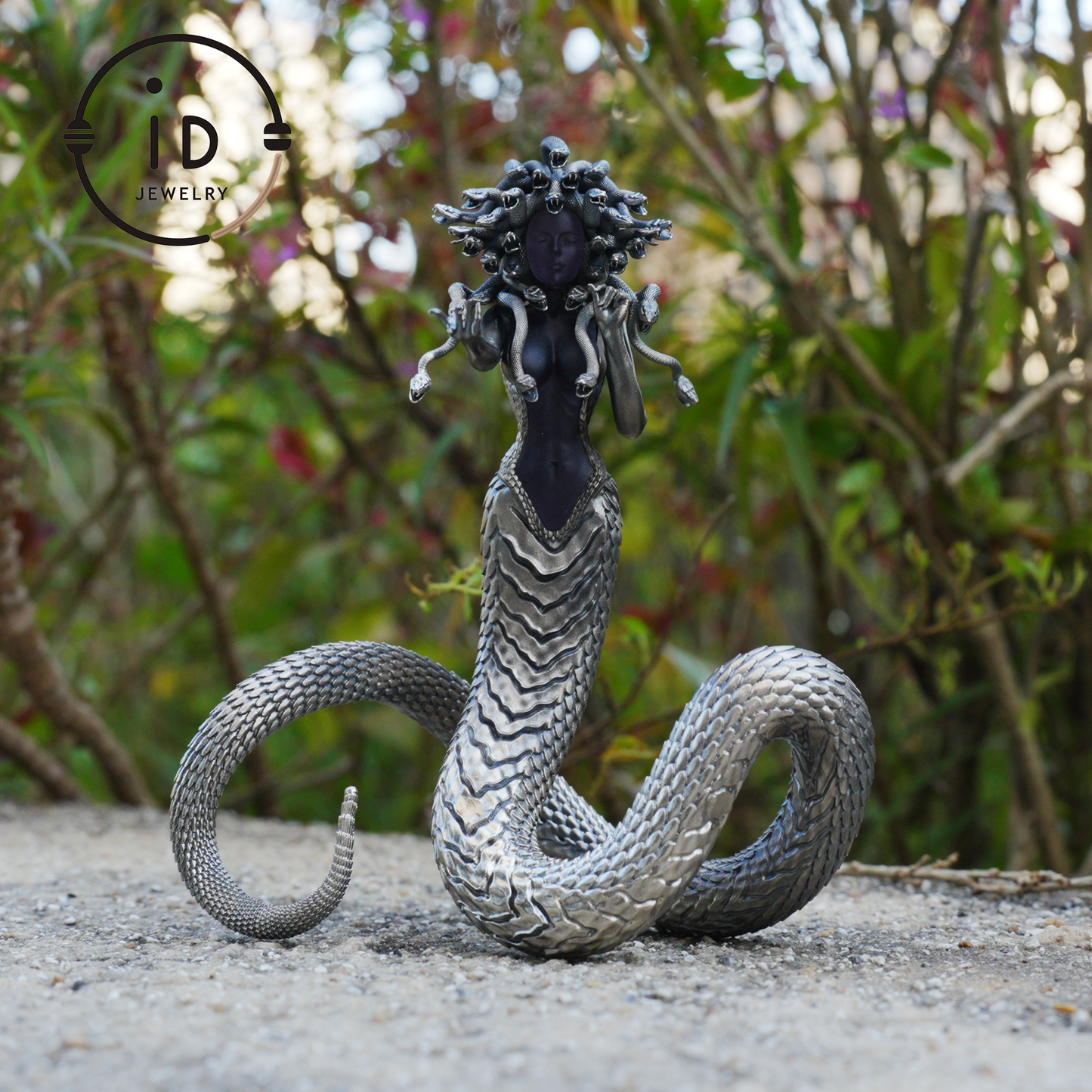 Silver Amethyst Serpent Woman Pendant & Figurine, Handmade Gothic Totem Art Object, Wearable or Display, Unique Gift Idea
