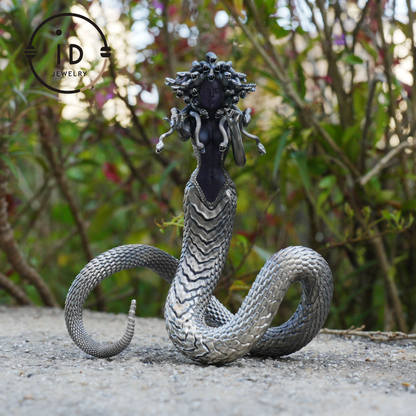 Silver Amethyst Serpent Woman Pendant & Figurine, Handmade Gothic Totem Art Object, Wearable or Display, Unique Gift Idea