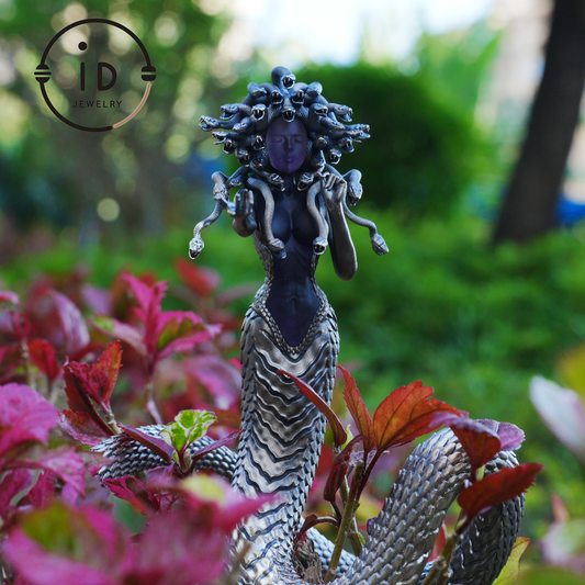Silver Amethyst Serpent Woman Pendant & Figurine, Handmade Gothic Totem Art Object, Wearable or Display, Unique Gift Idea