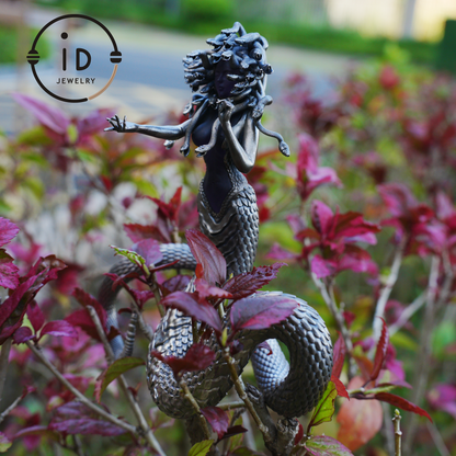 Silver Amethyst Serpent Woman Pendant & Figurine, Handmade Gothic Totem Art Object, Wearable or Display, Unique Gift Idea