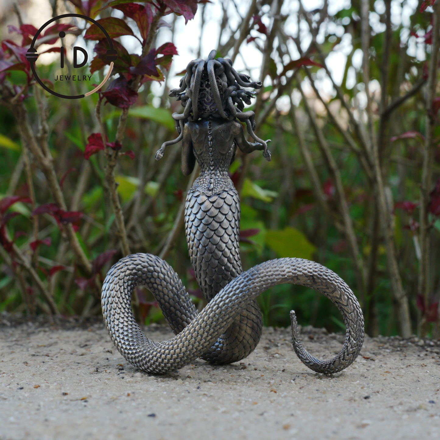 Silver Amethyst Serpent Woman Pendant & Figurine, Handmade Gothic Totem Art Object, Wearable or Display, Unique Gift Idea