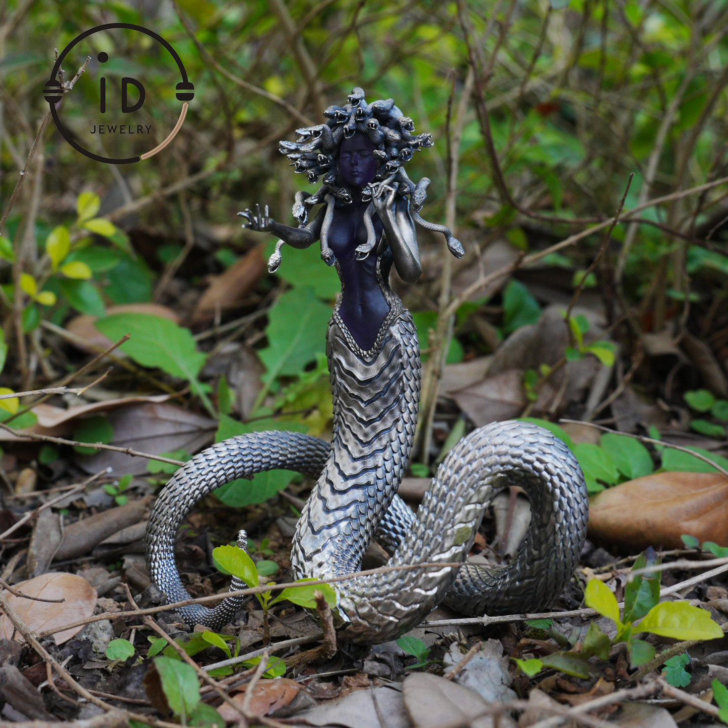 Silver Amethyst Serpent Woman Pendant & Figurine, Handmade Gothic Totem Art Object, Wearable or Display, Unique Gift Idea