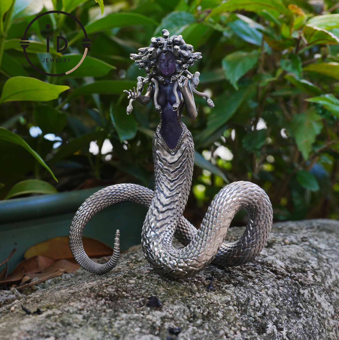 Silver Amethyst Serpent Woman Pendant & Figurine, Handmade Gothic Totem Art Object, Wearable or Display, Unique Gift Idea