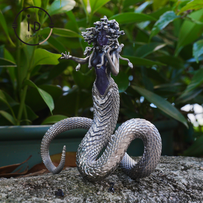 Silver Amethyst Serpent Woman Pendant & Figurine, Handmade Gothic Totem Art Object, Wearable or Display, Unique Gift Idea