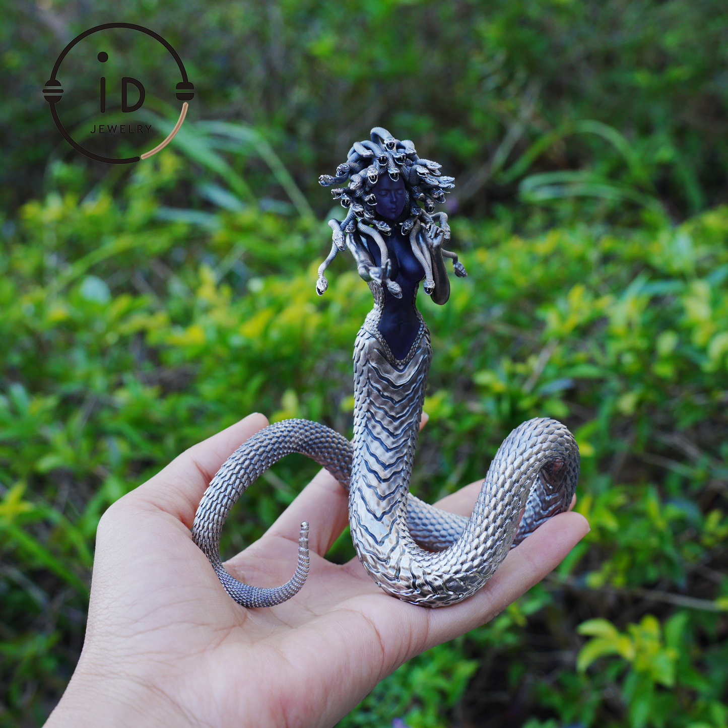 Silver Amethyst Serpent Woman Pendant & Figurine, Handmade Gothic Totem Art Object, Wearable or Display, Unique Gift Idea