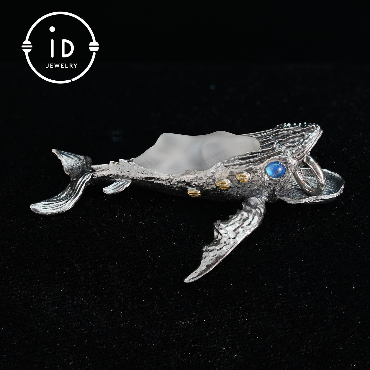 White Crystal Whale Pendant & Brooch in 925 Silver, Labradorite Totem Jewelry Gothic Style, Gift for Her Christmas