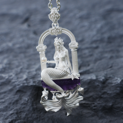 Underwater Goddess Pendant - 925 Sterling Silver, Amethyst, Mermaid Inspired, Handcrafted Fantasy Jewelry