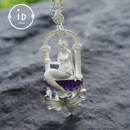 Underwater Goddess Pendant - 925 Sterling Silver, Amethyst, Mermaid Inspired, Handcrafted Fantasy Jewelry
