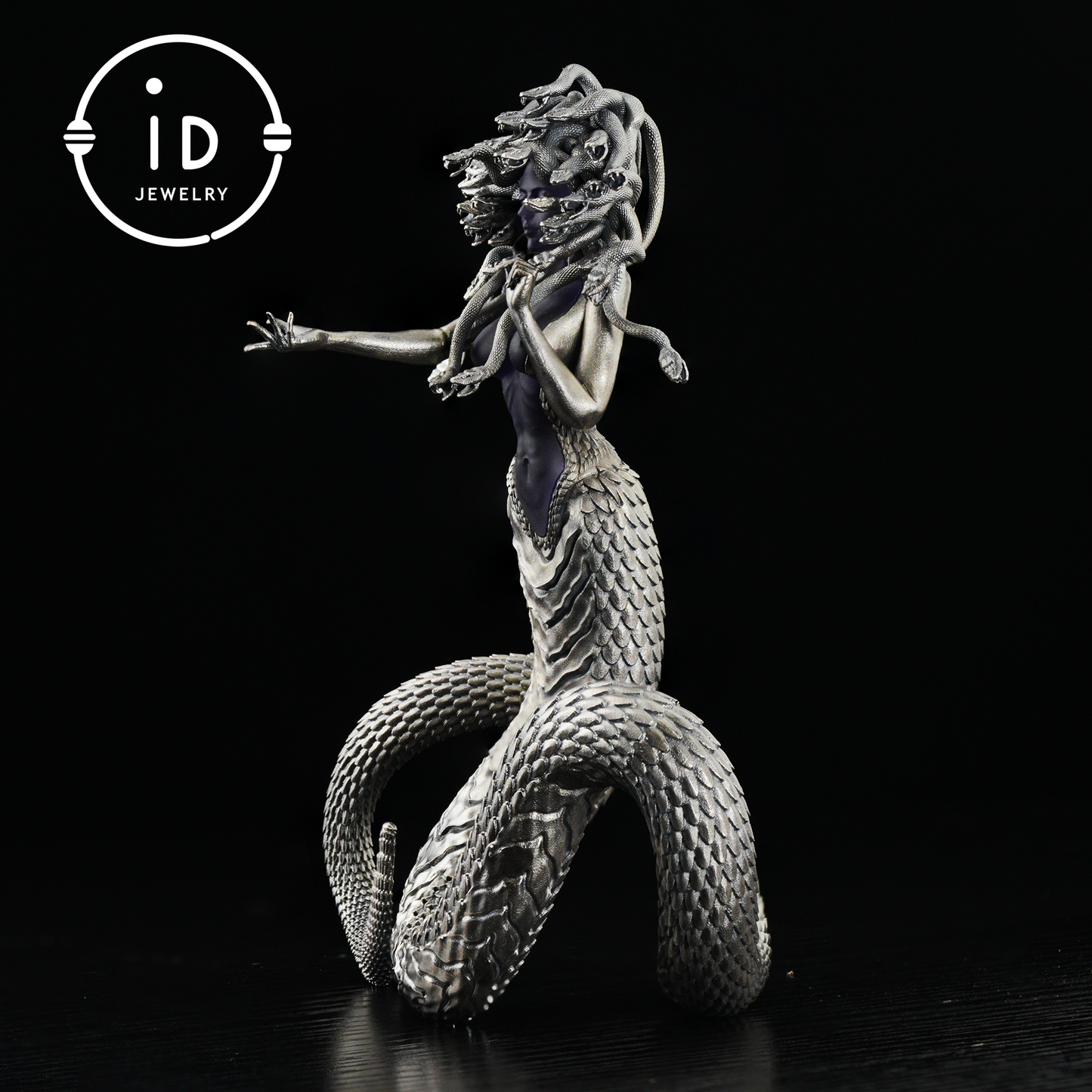 Silver Amethyst Serpent Woman Pendant & Figurine, Handmade Gothic Totem Art Object, Wearable or Display, Unique Gift Idea