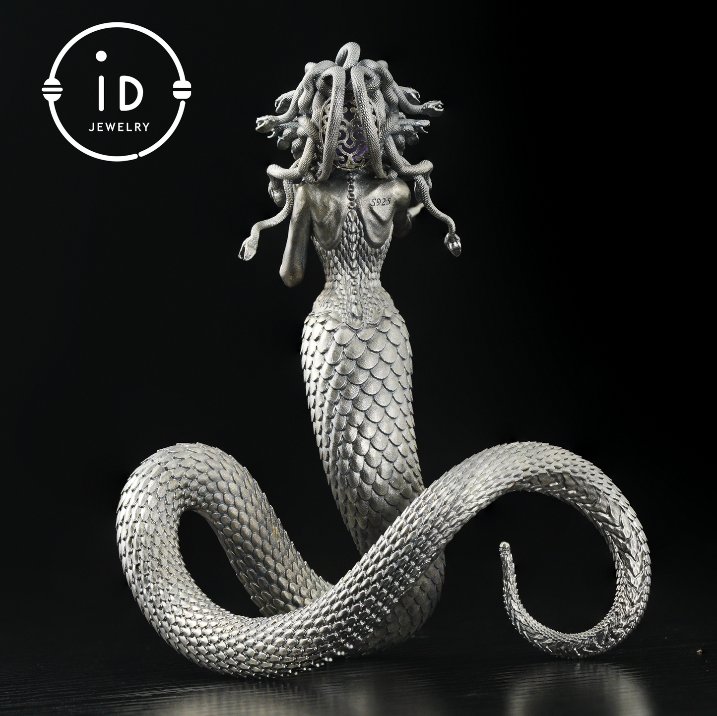 Silver Amethyst Serpent Woman Pendant & Figurine, Handmade Gothic Totem Art Object, Wearable or Display, Unique Gift Idea