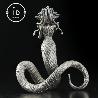 Silver Amethyst Serpent Woman Pendant & Figurine, Handmade Gothic Totem Art Object, Wearable or Display, Unique Gift Idea