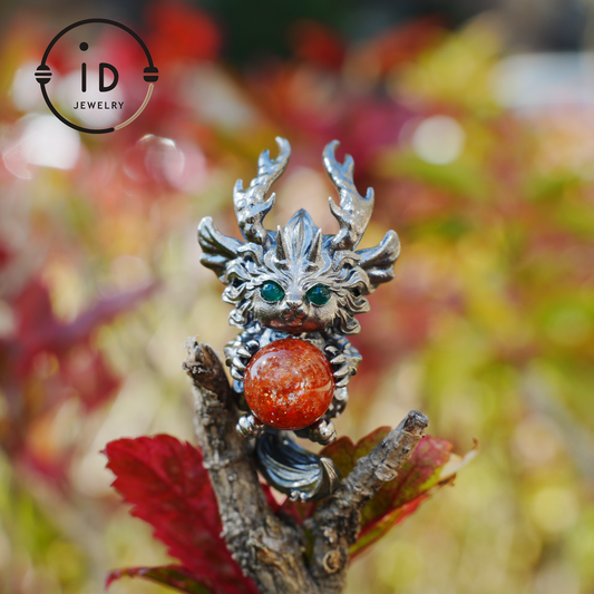 Silver Sunstone Pendant with Oxidized 925 Sterling, Fantasy Totem Necklace for Her, Vintage Gothic Jewelry, Christmas Birthday Gift, Large Gemstone Talisman