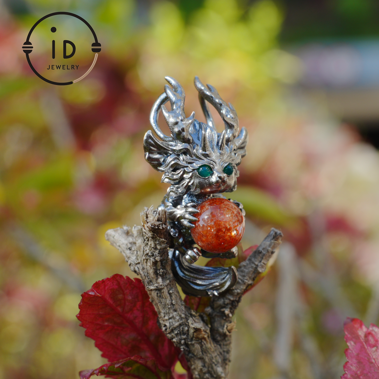 Silver Sunstone Pendant with Oxidized 925 Sterling, Fantasy Totem Necklace for Her, Vintage Gothic Jewelry, Christmas Birthday Gift, Large Gemstone Talisman