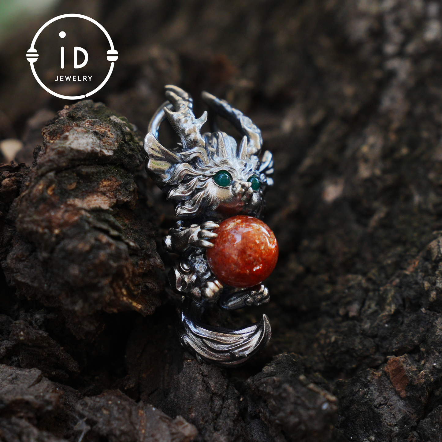 Silver Sunstone Pendant with Oxidized 925 Sterling, Fantasy Totem Necklace for Her, Vintage Gothic Jewelry, Christmas Birthday Gift, Large Gemstone Talisman