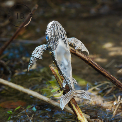 White Crystal Whale Pendant & Brooch in 925 Silver, Labradorite Totem Jewelry Gothic Style, Gift for Her Christmas