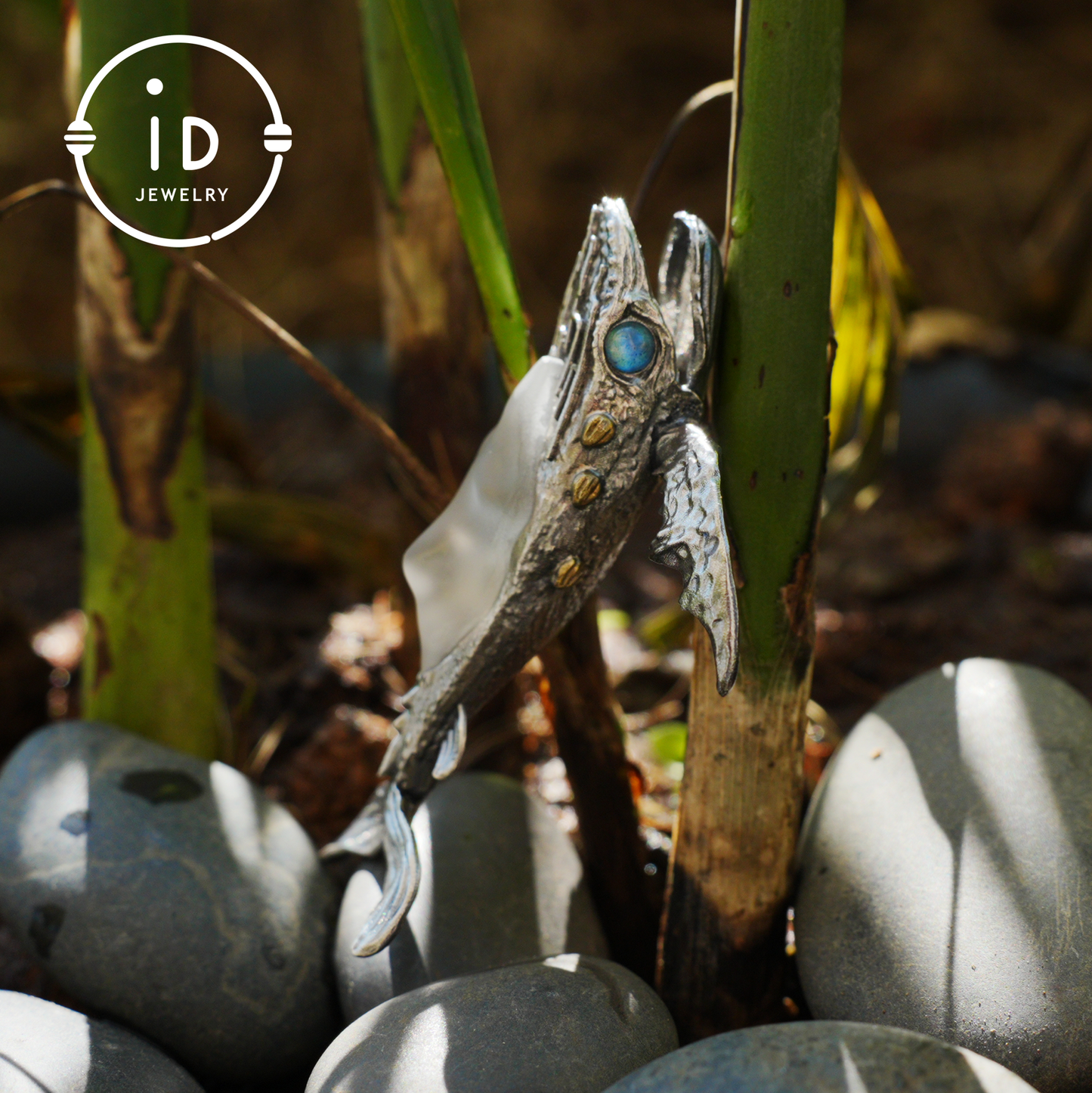 White Crystal Whale Pendant & Brooch in 925 Silver, Labradorite Totem Jewelry Gothic Style, Gift for Her Christmas