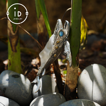 White Crystal Whale Pendant & Brooch in 925 Silver, Labradorite Totem Jewelry Gothic Style, Gift for Her Christmas