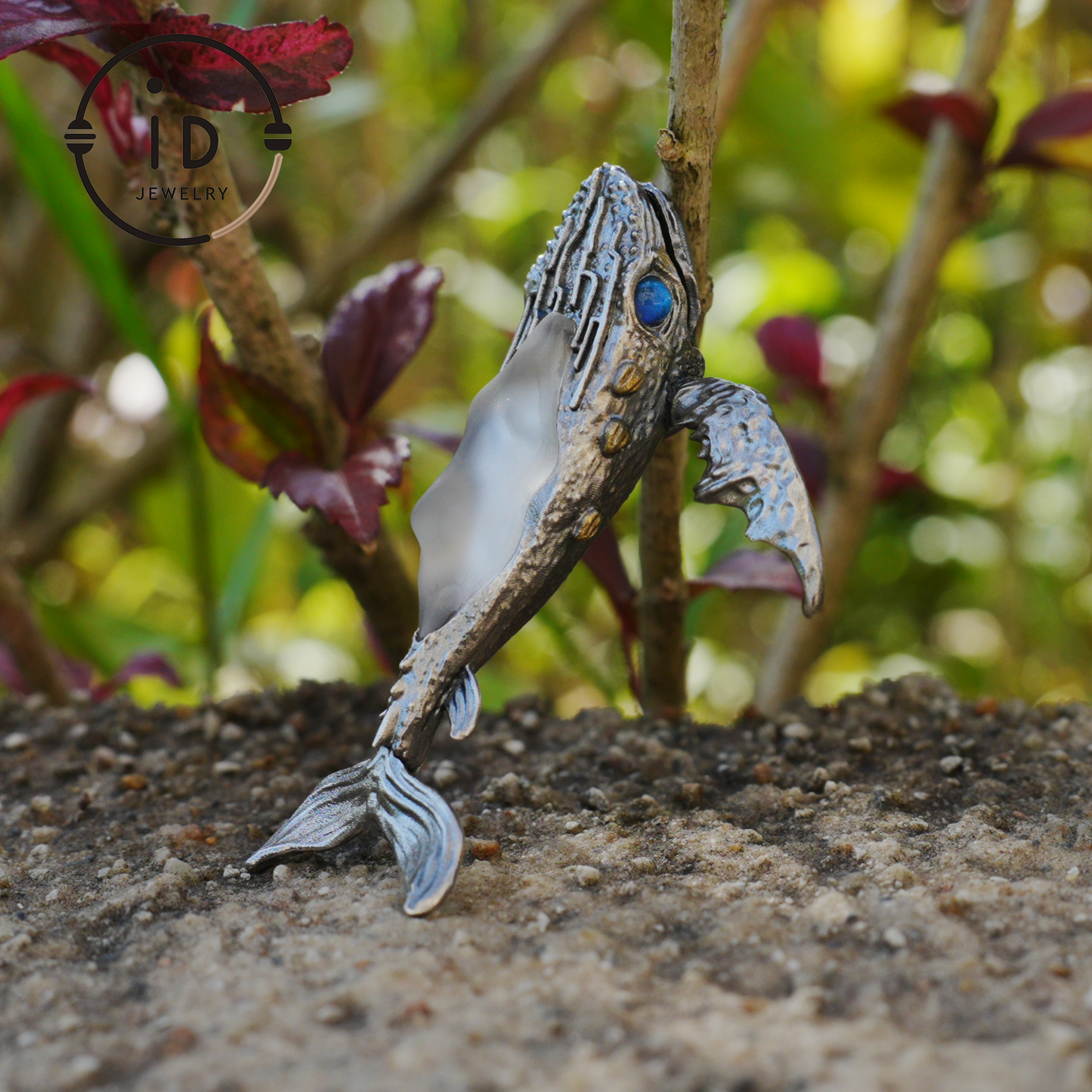 White Crystal Whale Pendant & Brooch in 925 Silver, Labradorite Totem Jewelry Gothic Style, Gift for Her Christmas