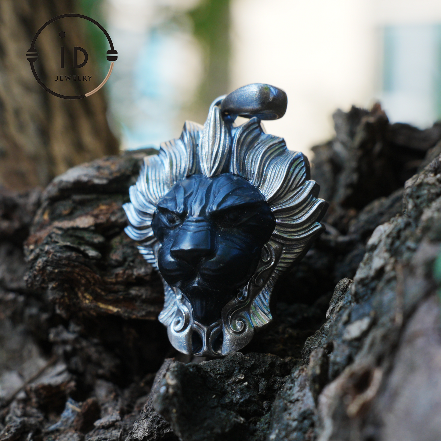 Lion Pendant in 925 Silver with Hand Carved Black Jade, Totem Style Fantasy Necklace, Symbolic Jewelry Gift for Men and Women