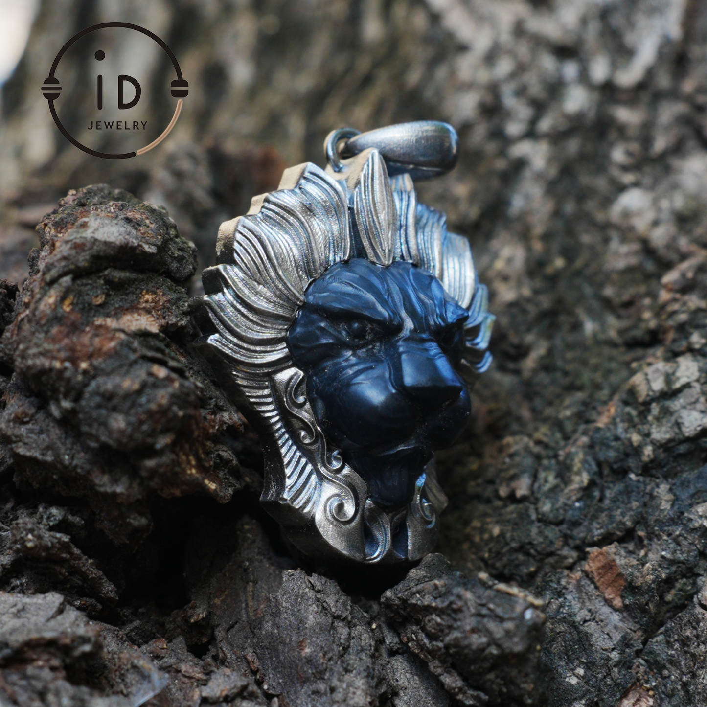Lion Pendant in 925 Silver with Hand Carved Black Jade, Totem Style Fantasy Necklace, Symbolic Jewelry Gift for Men and Women