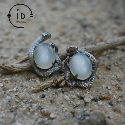 Handcrafted Gothic Stud Earrings with Snake Motif as Talisman for Transformation and Intuition, Ideal as Gift or Everyday Jewelry