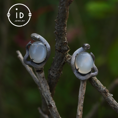 Handcrafted Gothic Stud Earrings with Snake Motif as Talisman for Transformation and Intuition, Ideal as Gift or Everyday Jewelry