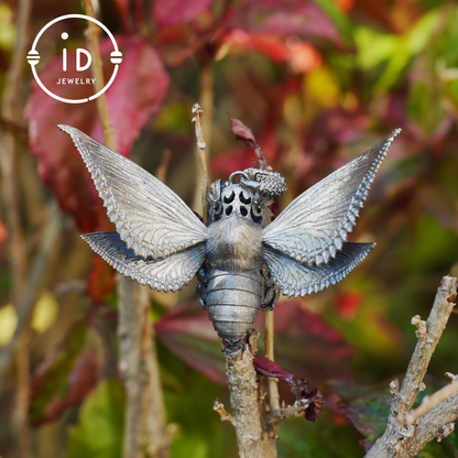 Silver Moth Pendant with Phantom Quartz, Green Zirconia and Natural Stone, Handcrafted Gothic Fantasy Jewelry Gift for Women