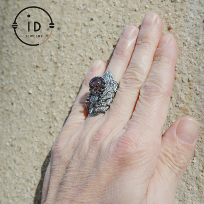 Phantom Quartz Spider Ring in 925 Silver, Adjustable Gothic Totem Statement Jewelry, Natural Stone Gift for Men and Women