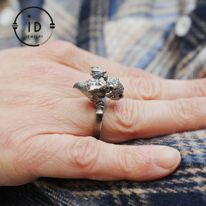 Dragon Ring and Pendant in 925 Sterling Silver with Black Onyx, Handcrafted Gothic Fantasy Jewelry Gift for Men and Women