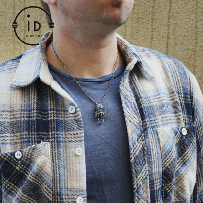 Octopus Pendant with Crystal in 925 Sterling Silver, Handcrafted Gothic Totem Jewelry with Natural Stone, Fantasy Necklace Gift