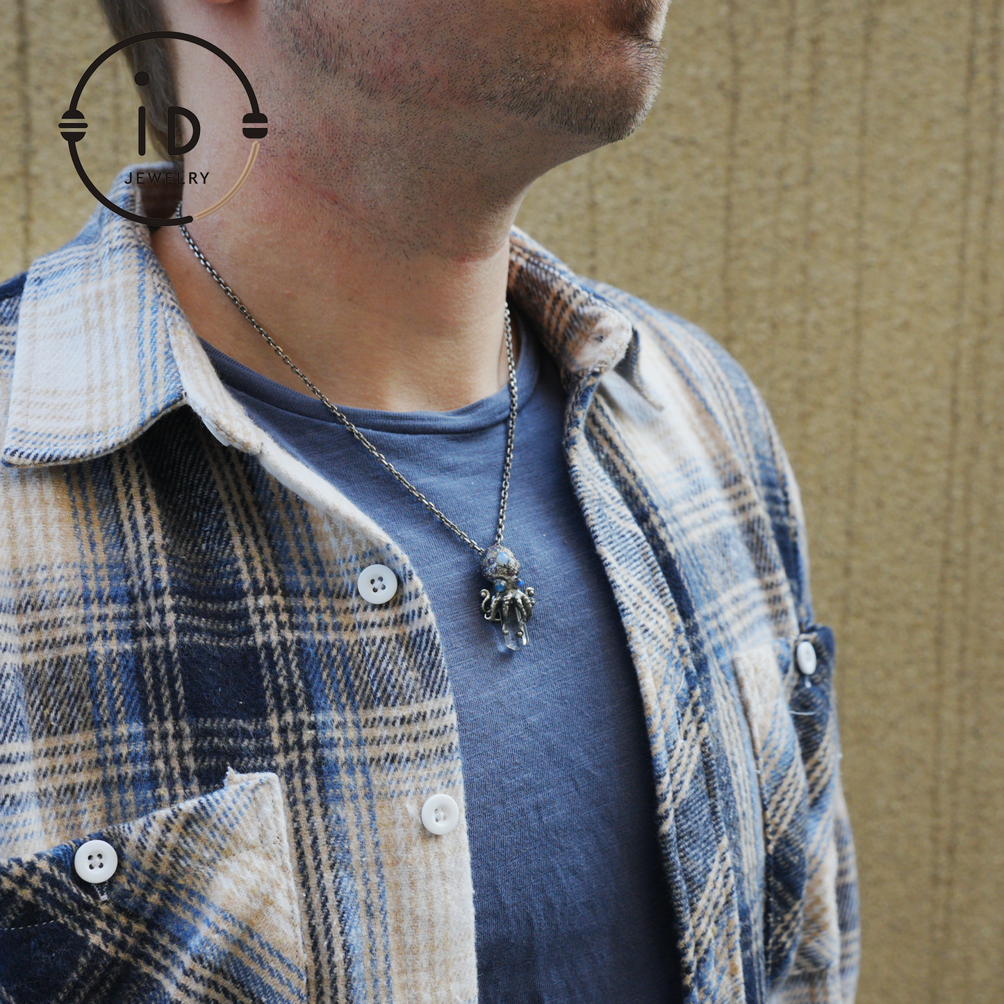 Octopus Pendant with Crystal in 925 Sterling Silver, Handcrafted Gothic Totem Jewelry with Natural Stone, Fantasy Necklace Gift