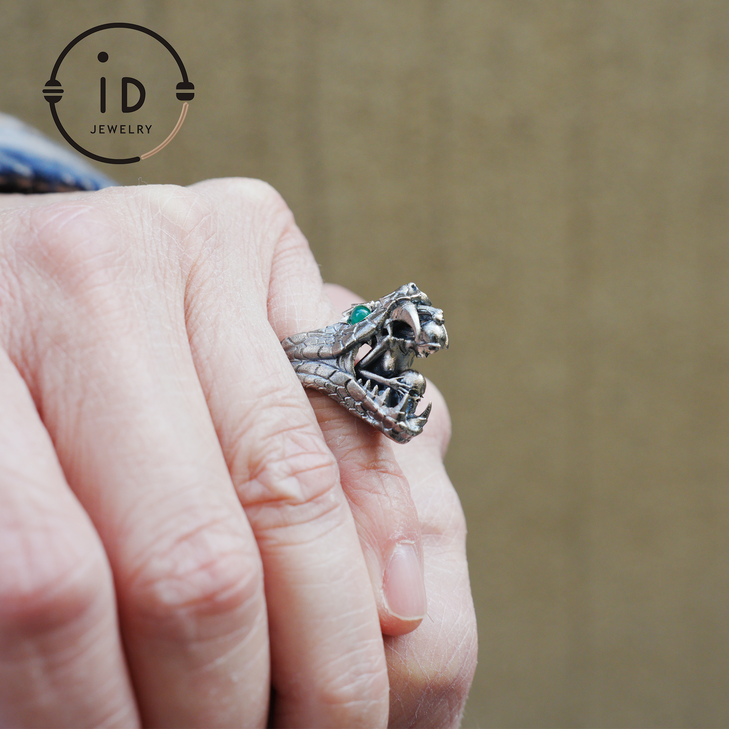 Adjustable Snake Ring Silver Gothic Tribal Totem Jewelry with Green Jade Symbolic Statement Ring Unique Gift for Men and Women