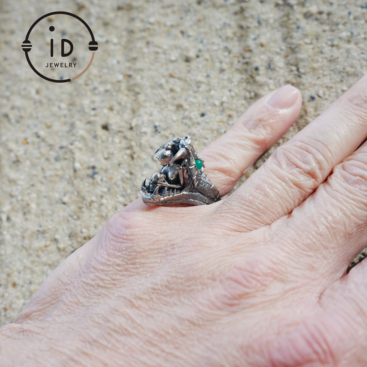 Adjustable Snake Ring Silver Gothic Tribal Totem Jewelry with Green Jade Symbolic Statement Ring Unique Gift for Men and Women