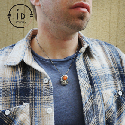 Sunstone Silver Pendant Chameleon Totem Necklace Handmade Gothic Jewelry Reptile Amulet Protective Talisman Gift for Him Her Boho Style