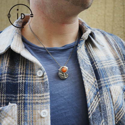 Sunstone Silver Pendant Chameleon Totem Necklace Handmade Gothic Jewelry Reptile Amulet Protective Talisman Gift for Him Her Boho Style