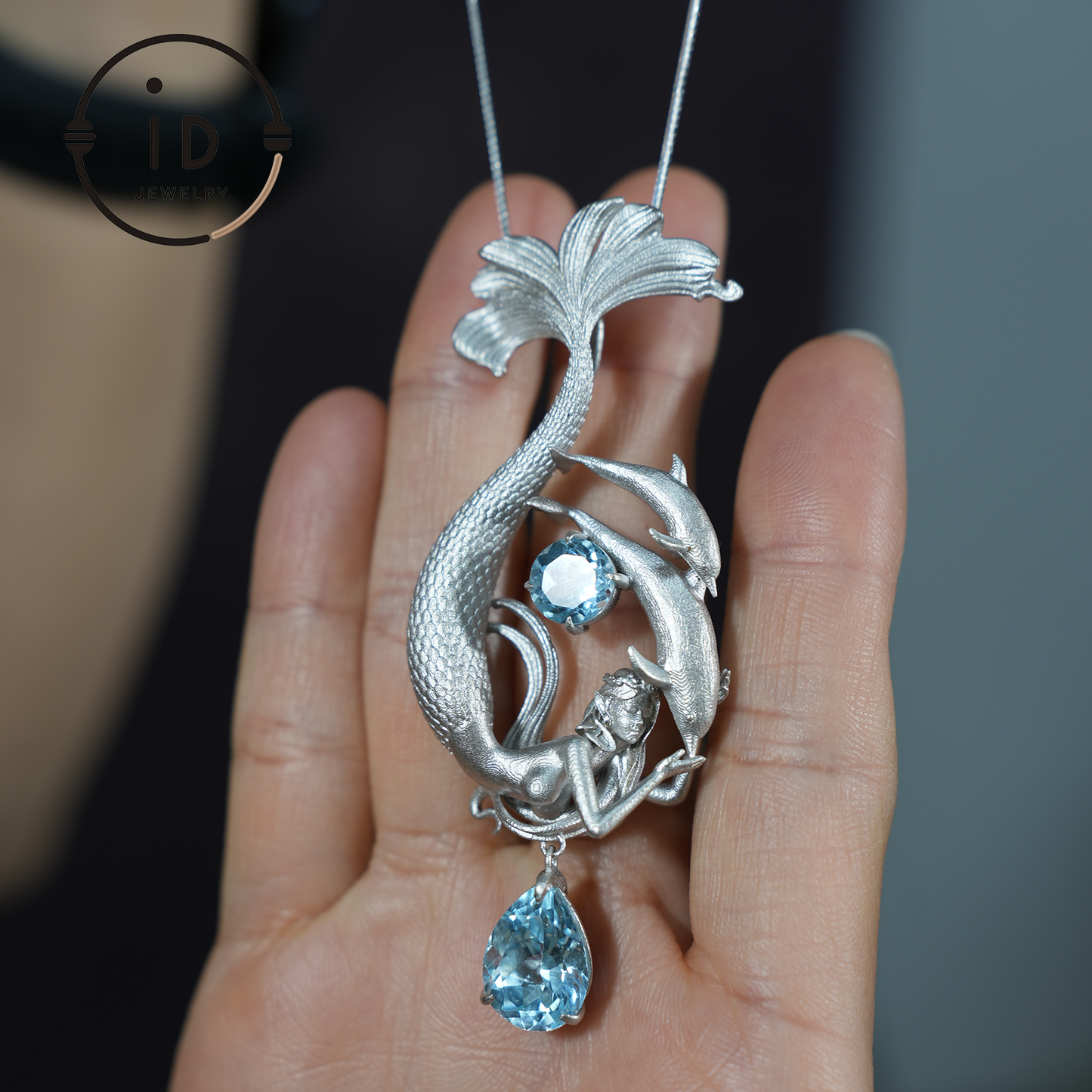 Traumhafter Ozean-Meerjungfrau-Anhänger - 925er Silber mit Aquamarin | Handgefertigter Fantasy-Schmuck