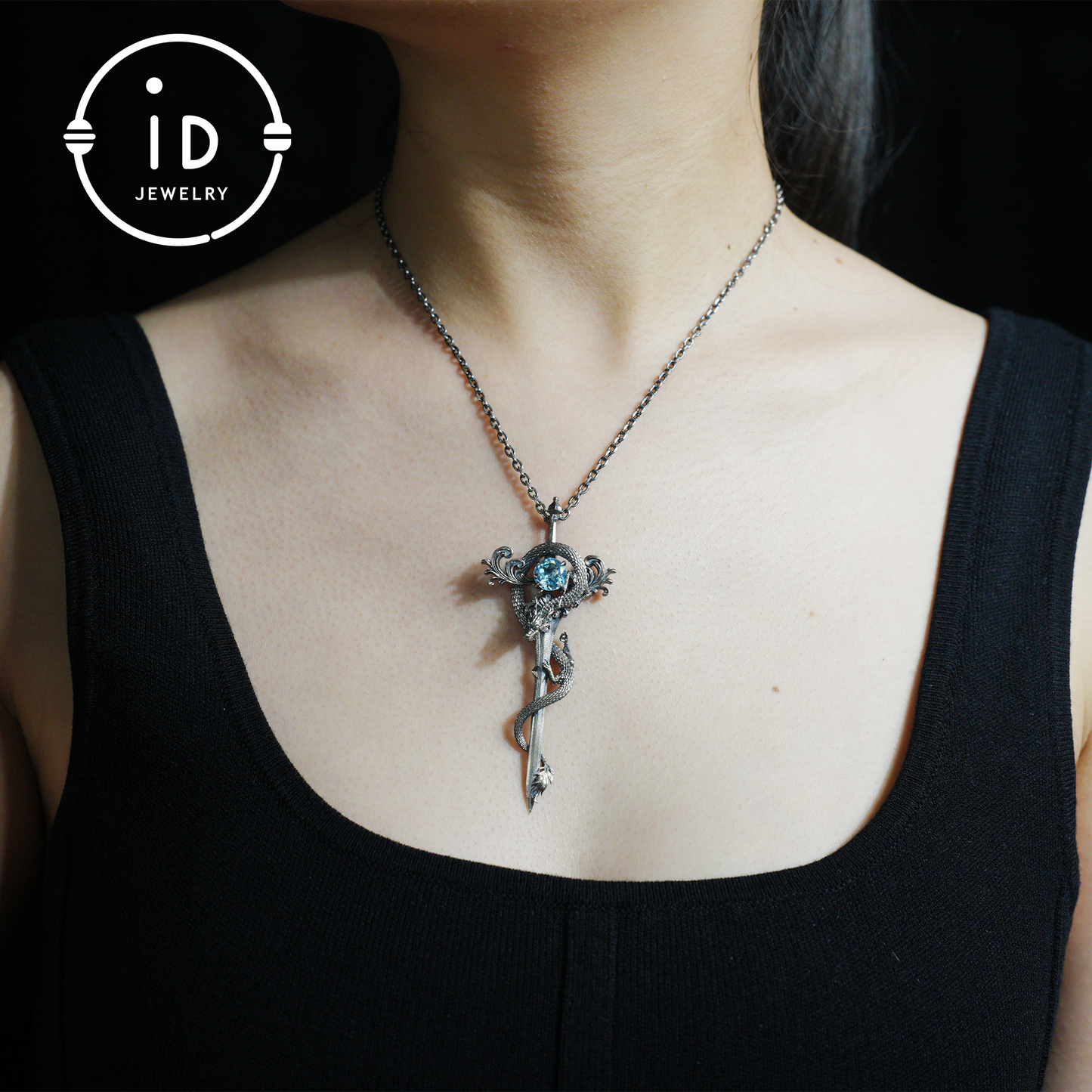 925 Silver Dragon Pendant Necklace｜Natural Topaz Amulet｜Medieval Fantasy Jewelry｜Gothic Dragon Style｜Spiritual Power Symbol