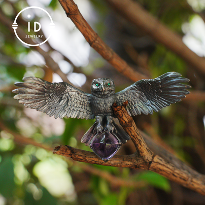 Spread-Wing Owl Necklace｜Animal Totem Amulet｜925 Sterling Silver, Hand-Carved｜Winged Design｜Nature-Themed Necklace