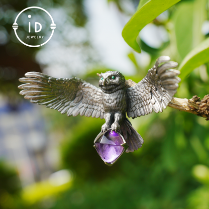 Spread-Wing Owl Necklace｜Animal Totem Amulet｜925 Sterling Silver, Hand-Carved｜Winged Design｜Nature-Themed Necklace