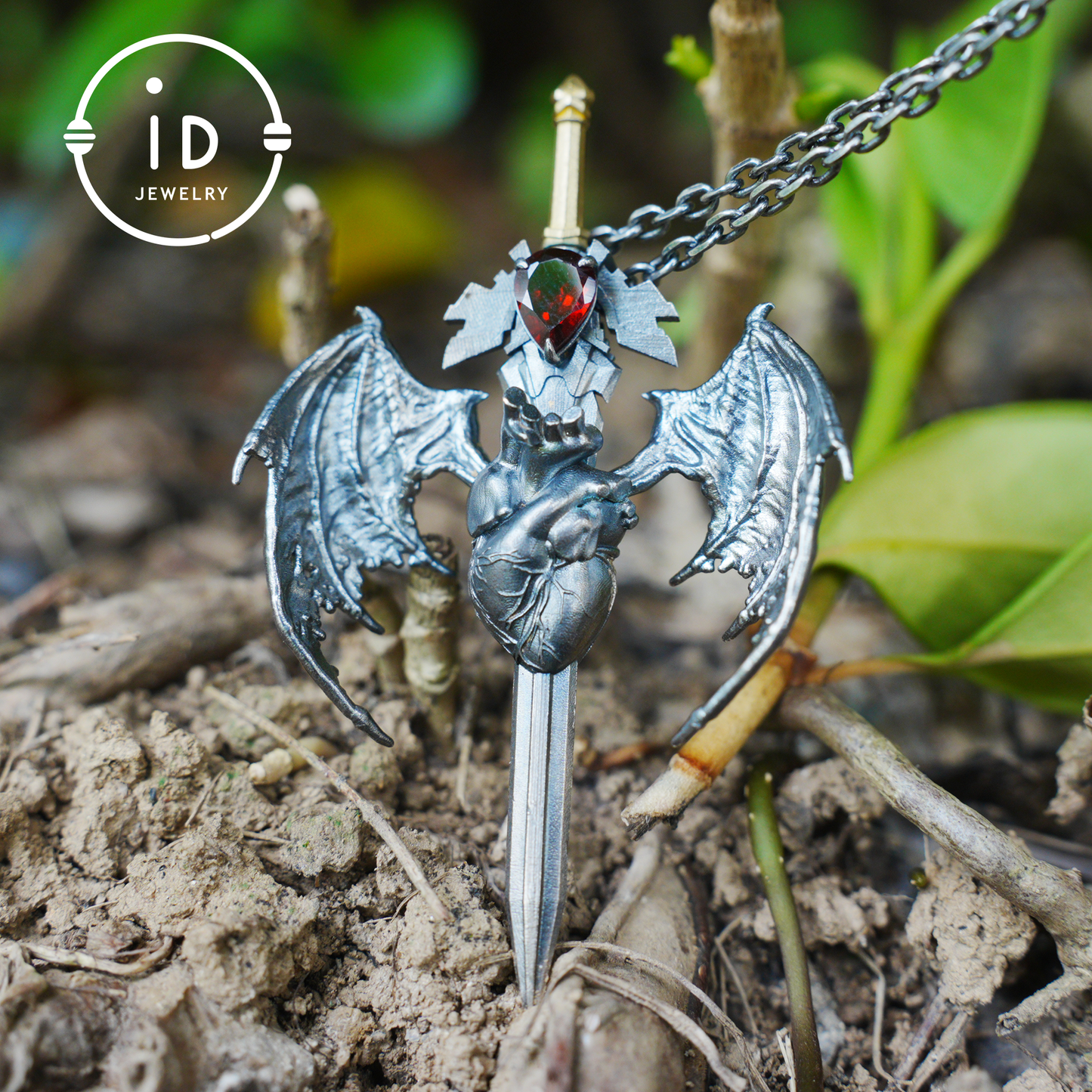 925 Silver Guardian Heartblade Necklace, Handmade 925 Silver Necklace, Garnet Symbolizing Vitality, Silver Jewelry Gift
