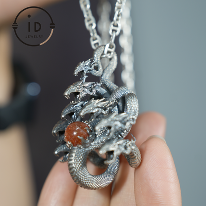 Anhänger mit achtköpfiger Schlange – S925 Silber – handgefertigtes kreatives Design, inspiriert von Yamata no Orochi (japanische Mythologie)